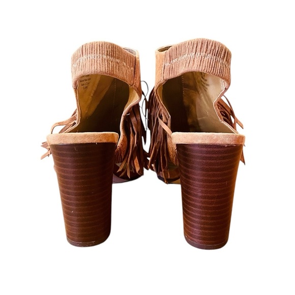 Sam Edelman Elaine suede leather fringe open toe sling back heels 8 brown BOHO - Picture 5 of 9